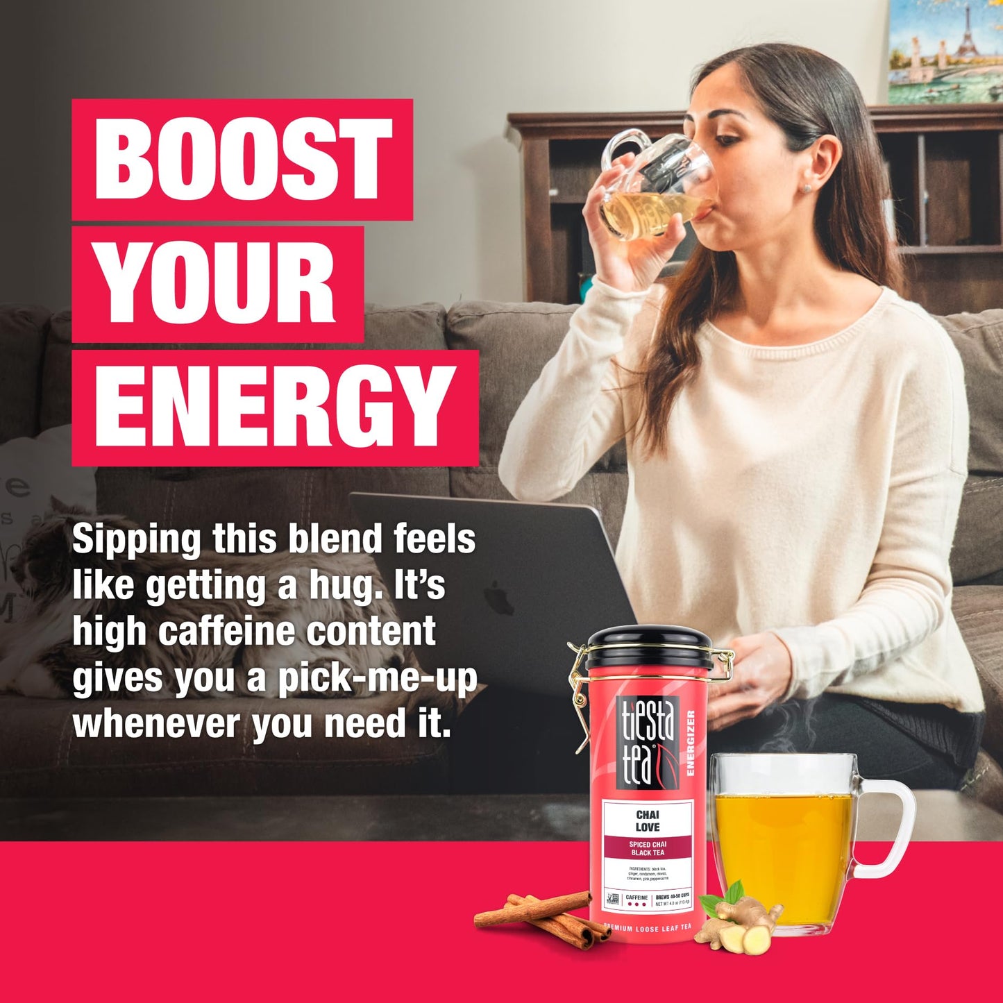 Tiesta Tea - Chai Love | Loose Leaf | Spiced Chai Black Tea | Premium Blend | High Caffeinated | Make Hot Or Iced & Brews Up To 50 Cups | 4 Ounce Refillable Tin