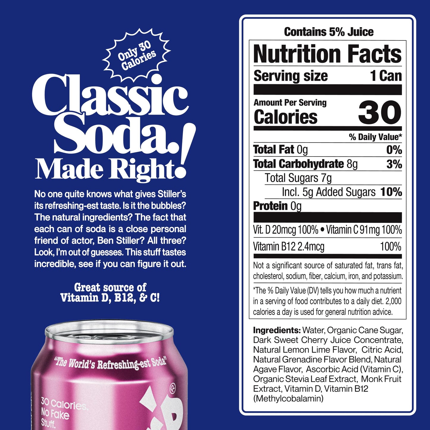 Stillers Shirley Temple Soda - 12 Pack Cans - Sparkling Cherry Lemon Lime Mocktail Drink - Low Sugar  Caffeine-Free  Natural Soda Pop with Real Cane Sugar  Stevia & Vitamins - Alternative to Diet Soda