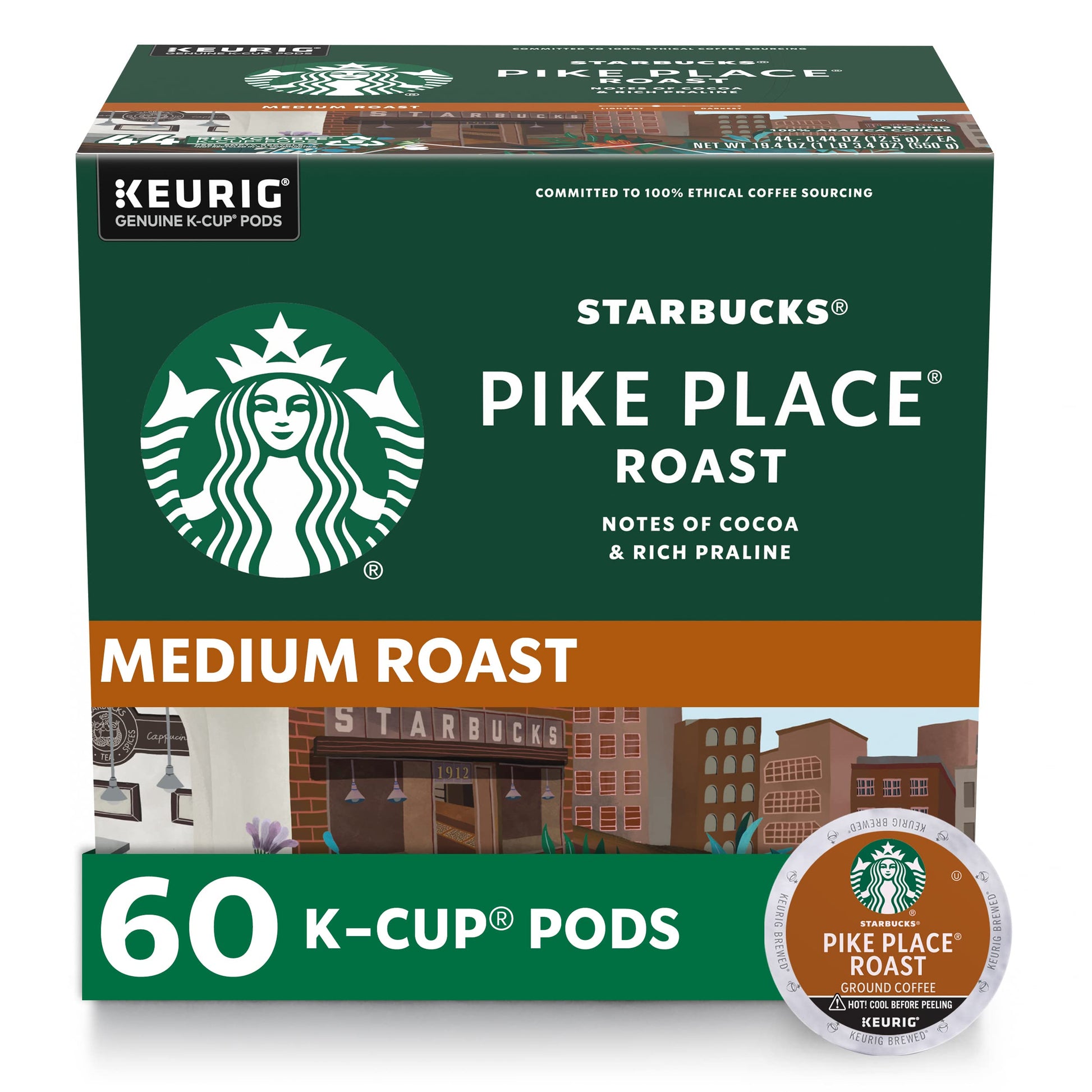 Starbucks K-Cup Coffee Pods, Medium Roast, Pike Place, 10 Count (Pack of 6), 100% Arabica