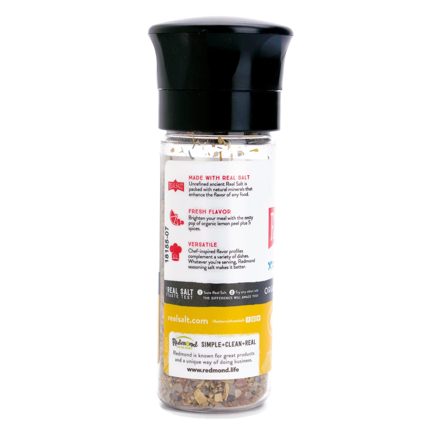 Redmond Real Sea Salt - Natural Unrefined Organic Gluten Free, Coarse Salt with Coarse Grinder (Lemon Pepper)