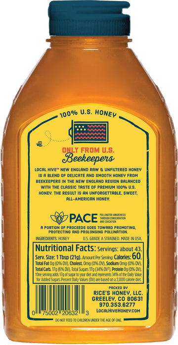 Local Hive New England Raw Unfiltered Honey - 32Oz, 100% Pure Us Honey, Sourced From American Bees And Beekeepers - Natural Swee