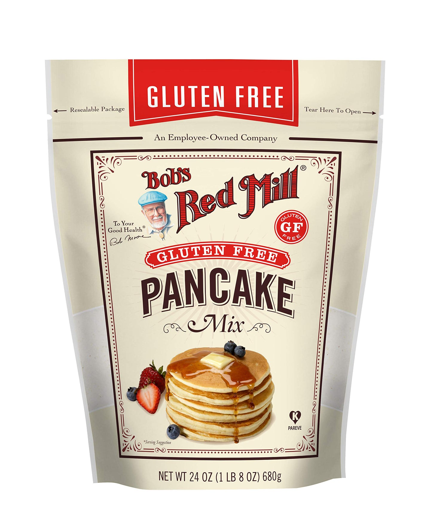 Bobs Red Mill Gluten Free Pancake Mix, Whole Grain, Non-GMO, Kosher, 24oz (Pack of 1)