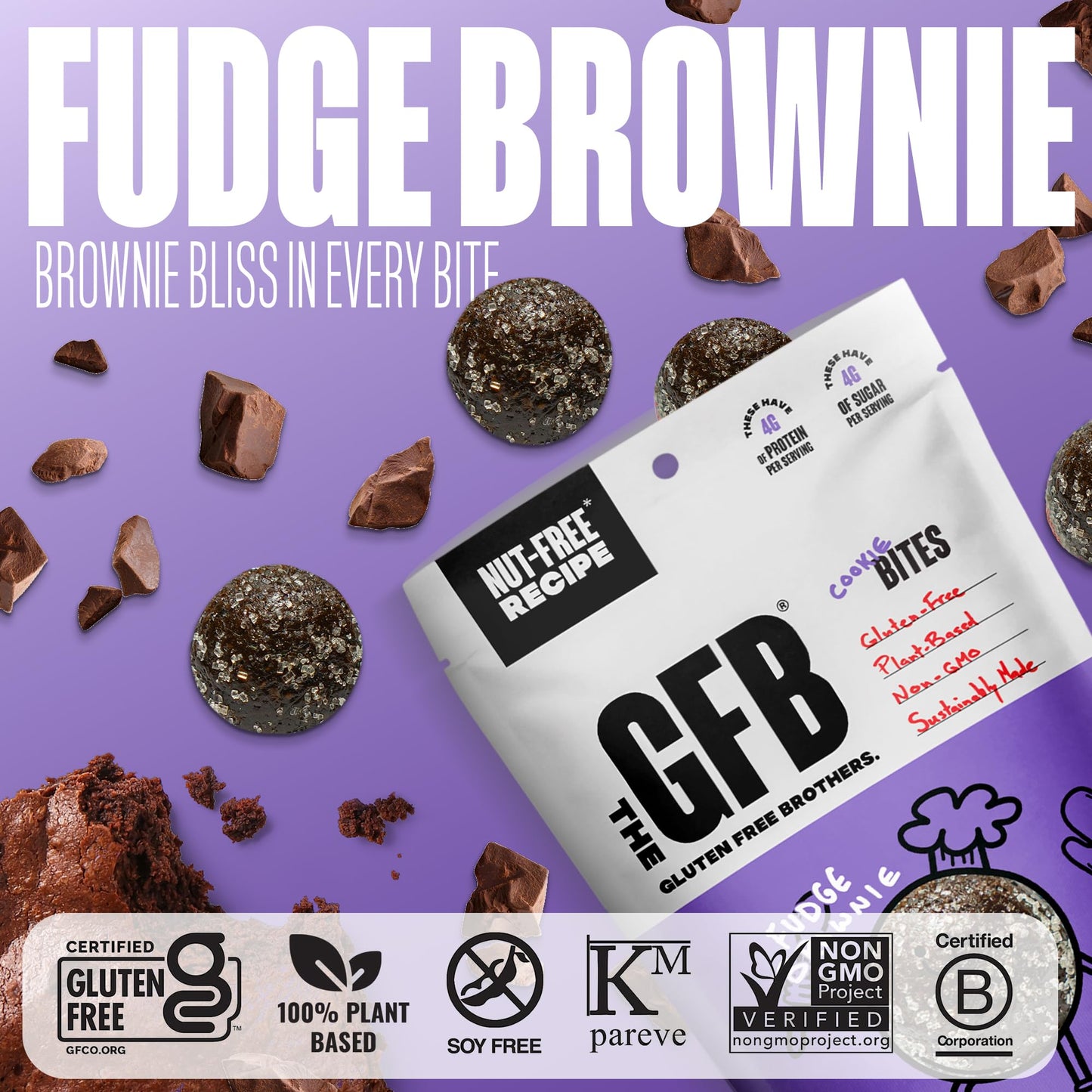 The Gfb Fudge Brownie Cookie Protein Bites - Allergen Friendly & Nut Free - Gluten Free, Plant Based, Non Gmo, Sustainably Made – Ridiculously Tasty, Healthy, Protein Energy Balls, 4 Oz (6 Count)