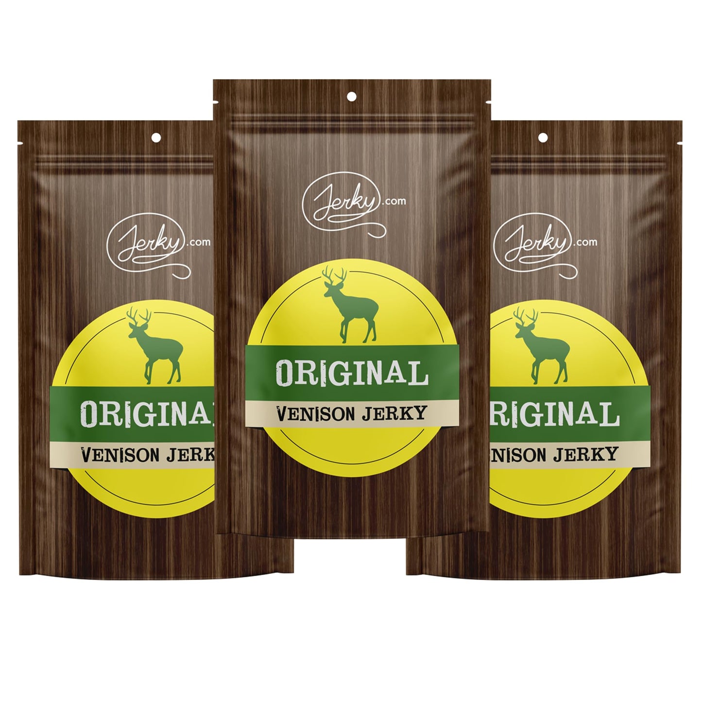 Jerky.Com Original Venison Jerky 3-Pack - Exotic Jerky High Protein, Gluten-Free, All-Natural Exotic Snack - Premium Wild Game M