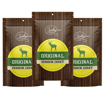 Jerky.Com Original Venison Jerky 3-Pack - Exotic Jerky High Protein, Gluten-Free, All-Natural Exotic Snack - Premium Wild Game M