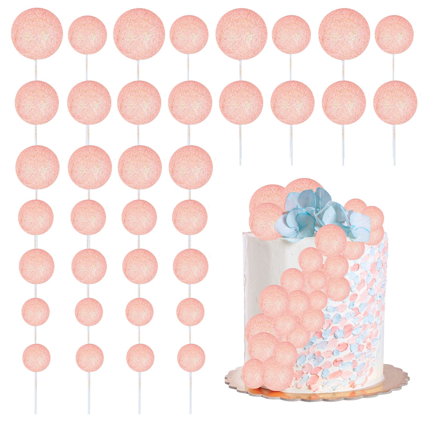 Ephlyn 30Pcs Light Pink Foam Cake Topper, Cake Picks Mini Balloon Diy Decoration For Birthday, Anniversary, Graduation, Baby Sho