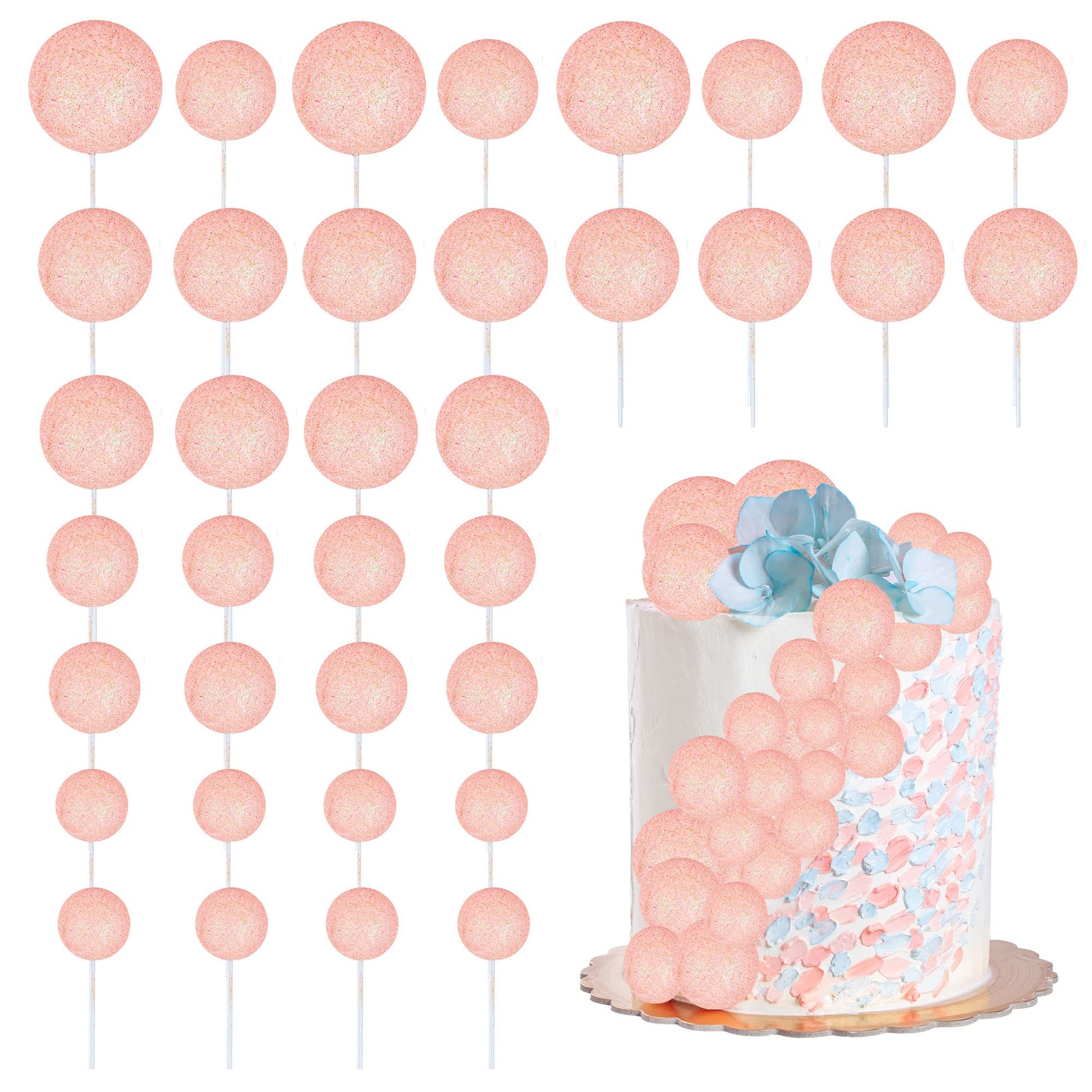 Ephlyn 30Pcs Light Pink Foam Cake Topper, Cake Picks Mini Balloon Diy Decoration For Birthday, Anniversary, Graduation, Baby Sho