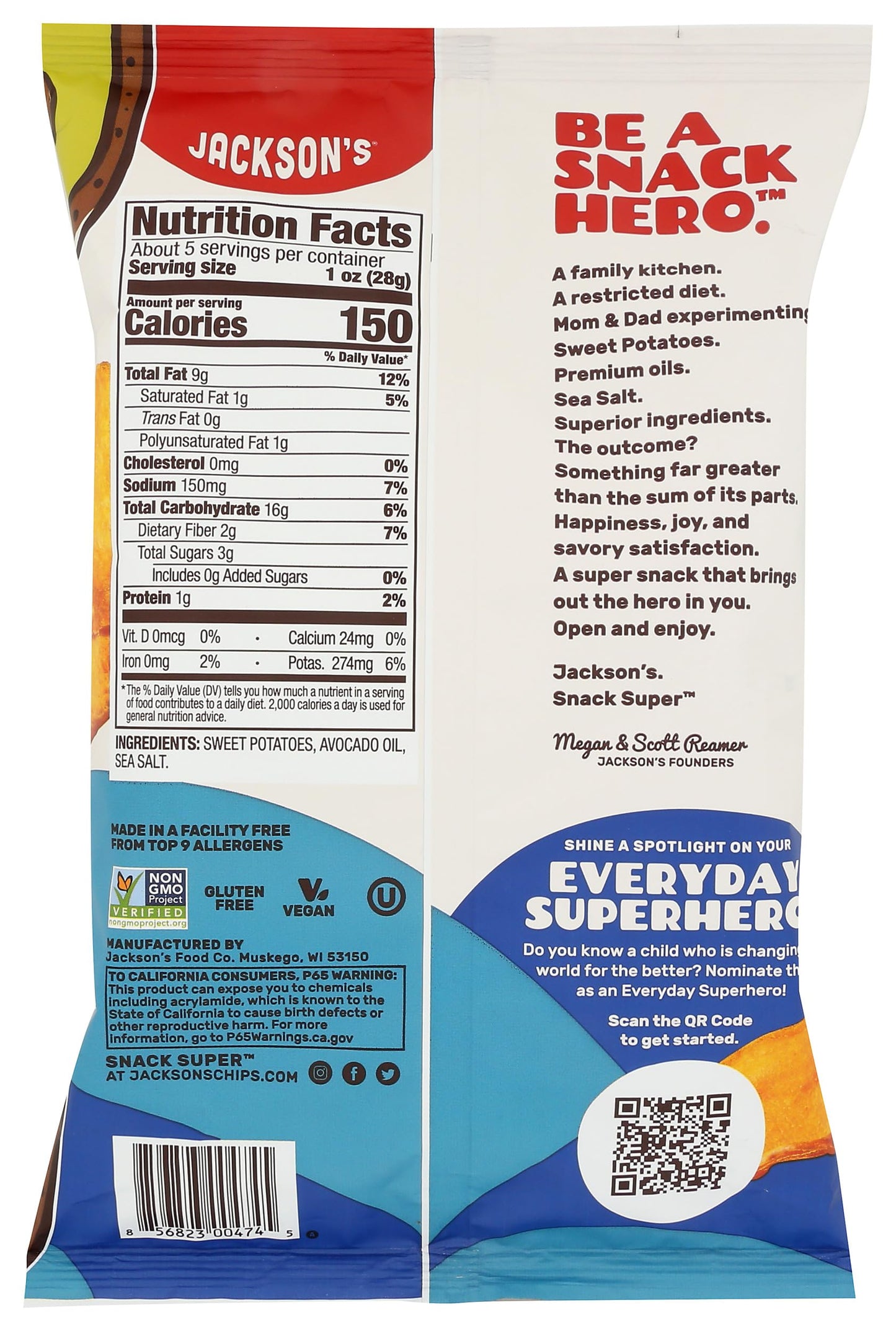 Jacksons Avocado Oil Kettle Cooked Sweet Potato Chips, Sea Salt, 5 oz