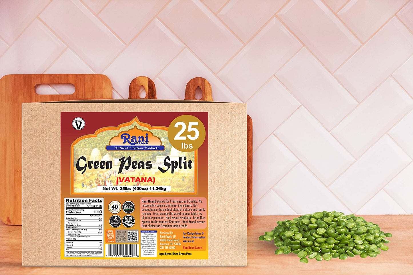 Rani Green Peas Split, Dried (Vatana, Matar) 400Oz (25Lbs) 11.36Kg Bulk Box ~ All Natural | Vegan | Gluten Friendly | Product Of