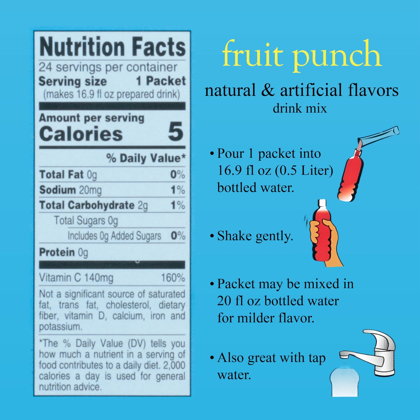 4C Powder Drink Mix, Fruit Punch, Sugar Free, 24 Count, 1.68 Ounce Pack