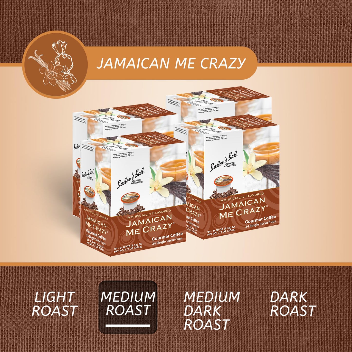 Bostons Best Jamaican Me Crazy Gourmet Coffee - 24 Count (Pack of 4) Compatible with Keurig Coffee Maker