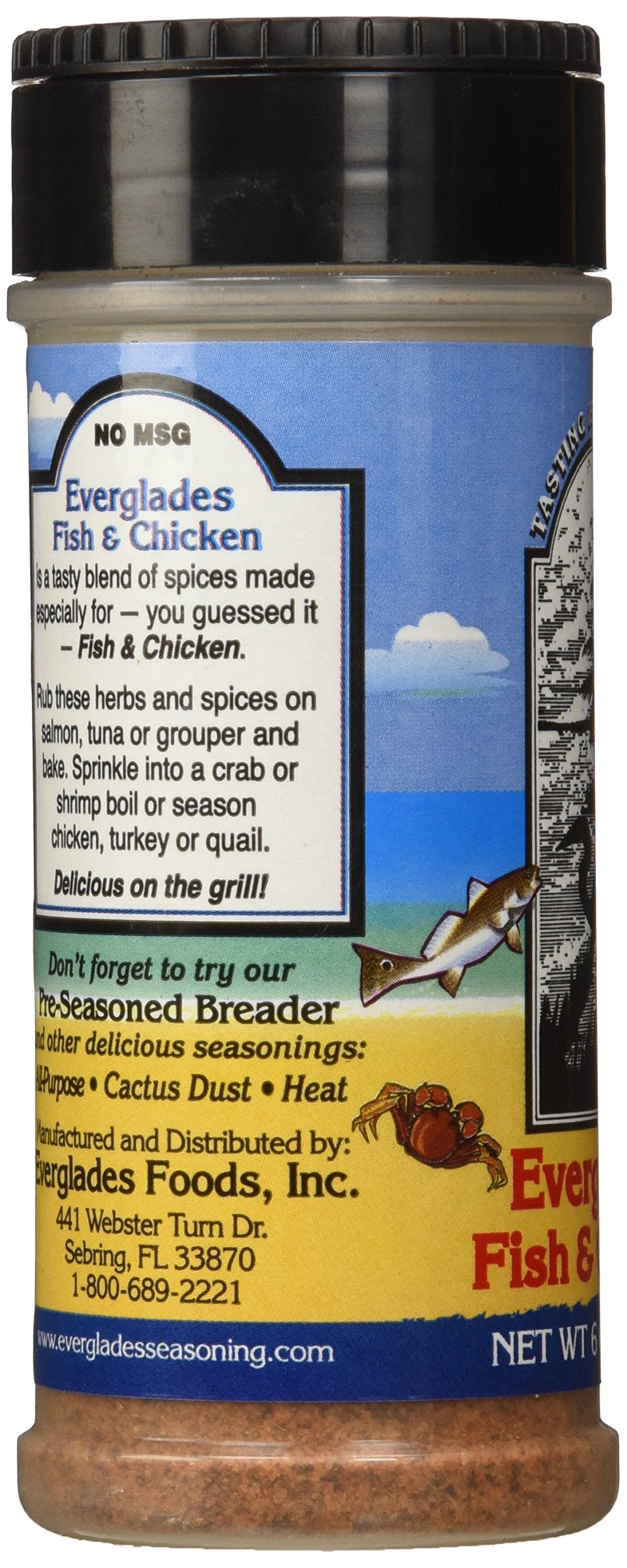 Everglades Fish & Chicken Seasoning For Shrimp, Fish, Crab, Lobster & Poultry Use In Batter, Boils, Or Sprinkle For Broiling & Grilling Made In The Usa 6Oz