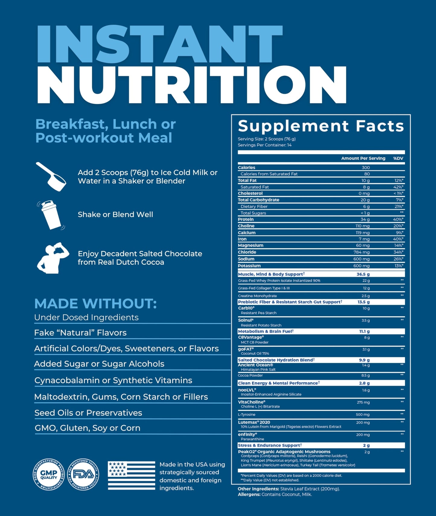 Purpose Meals Meal Replacement Shake, Grass Fed Whey Protein Isolate, Creatine, Electrolytes, 37.53 oz, Salted Chocolate Flavor