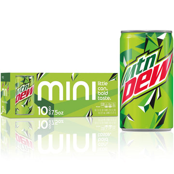 Mountain Dew Soda, Mini Cans, 7.5 Fl Oz (Pack Of 10)