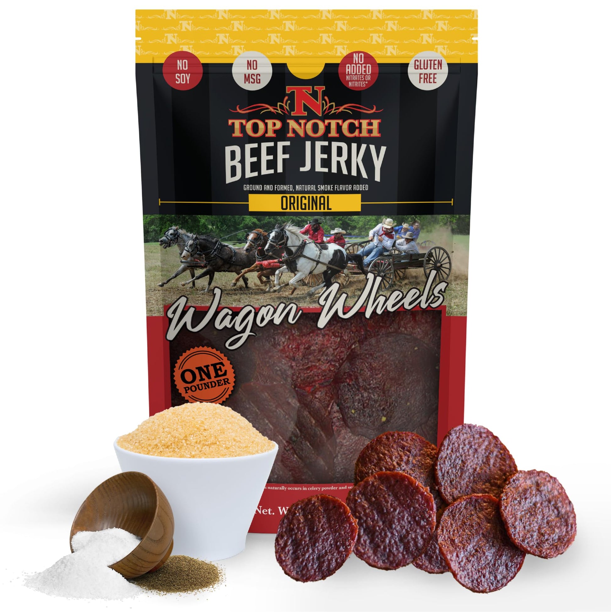 Top Notch Jerky Wagon Wheels - High Protein Beef Jerky Snacks for Kids and Adults, 16 Ounce Pack