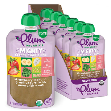 Plum Organics Kale, Strawberry, Banana, Amaranth Oat And Greek Yogurt Baby Food In Pouch, Organic Food Squeeze, Non Gmo, 4 Ounce