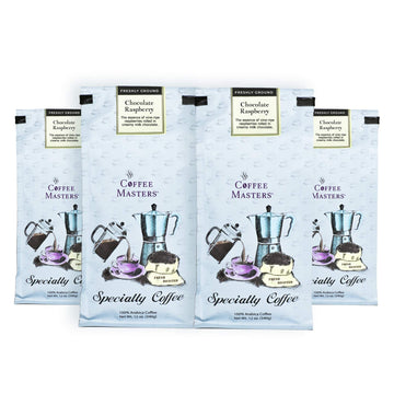 Coffee Masters Flavored Coffee, Chocolate Raspberry, Ground, 12-Ounce Bags (Pack of 4)