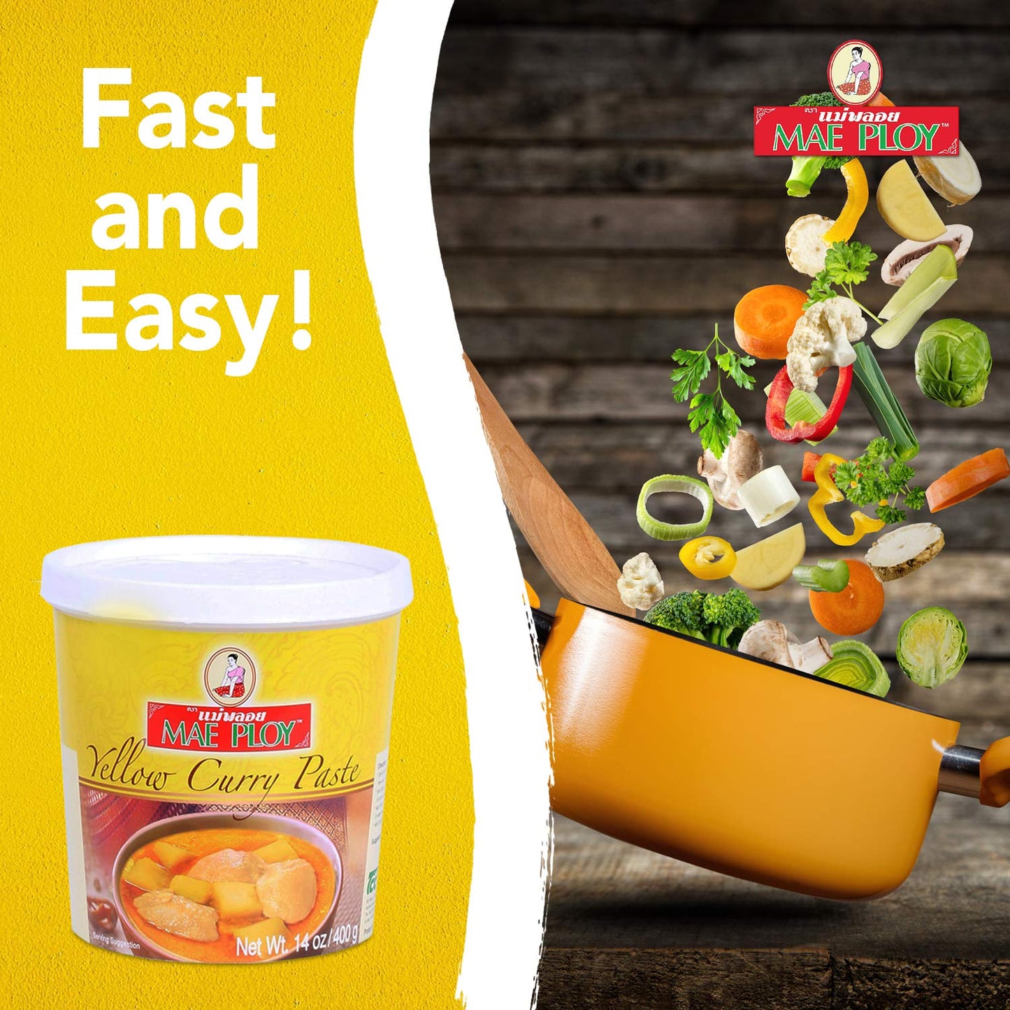Mae Ploy Thai Yellow Curry Paste for Restaurant-Quality Curries, Aromatic Blend of Herbs, Spices & Shrimp Paste, No MSG, Preserv