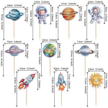 40 Pcs Space Astronaut Cupcake Toppers Sun Planet Rocket Spaceship Trip To The Moon Cupcake Food Picks For Universe Outer Space