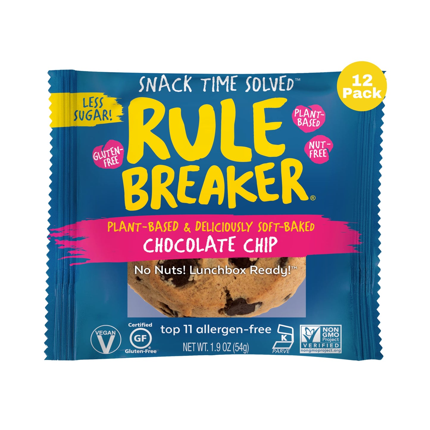 Rule Breaker Vegan & Gluten Free Cookies | Chocolate Chip | Plant-Based  Dairy  Nut  Soy  Allergen Free | Soft-Baked  Great School Snacks For Kids & 18+ Uses  Individually Wrapped (Pack Of 12)