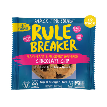 Rule Breaker Vegan & Gluten Free Cookies | Chocolate Chip | Plant-Based  Dairy  Nut  Soy  Allergen Free | Soft-Baked  Great School Snacks For Kids & 18+ Uses  Individually Wrapped (Pack Of 12)
