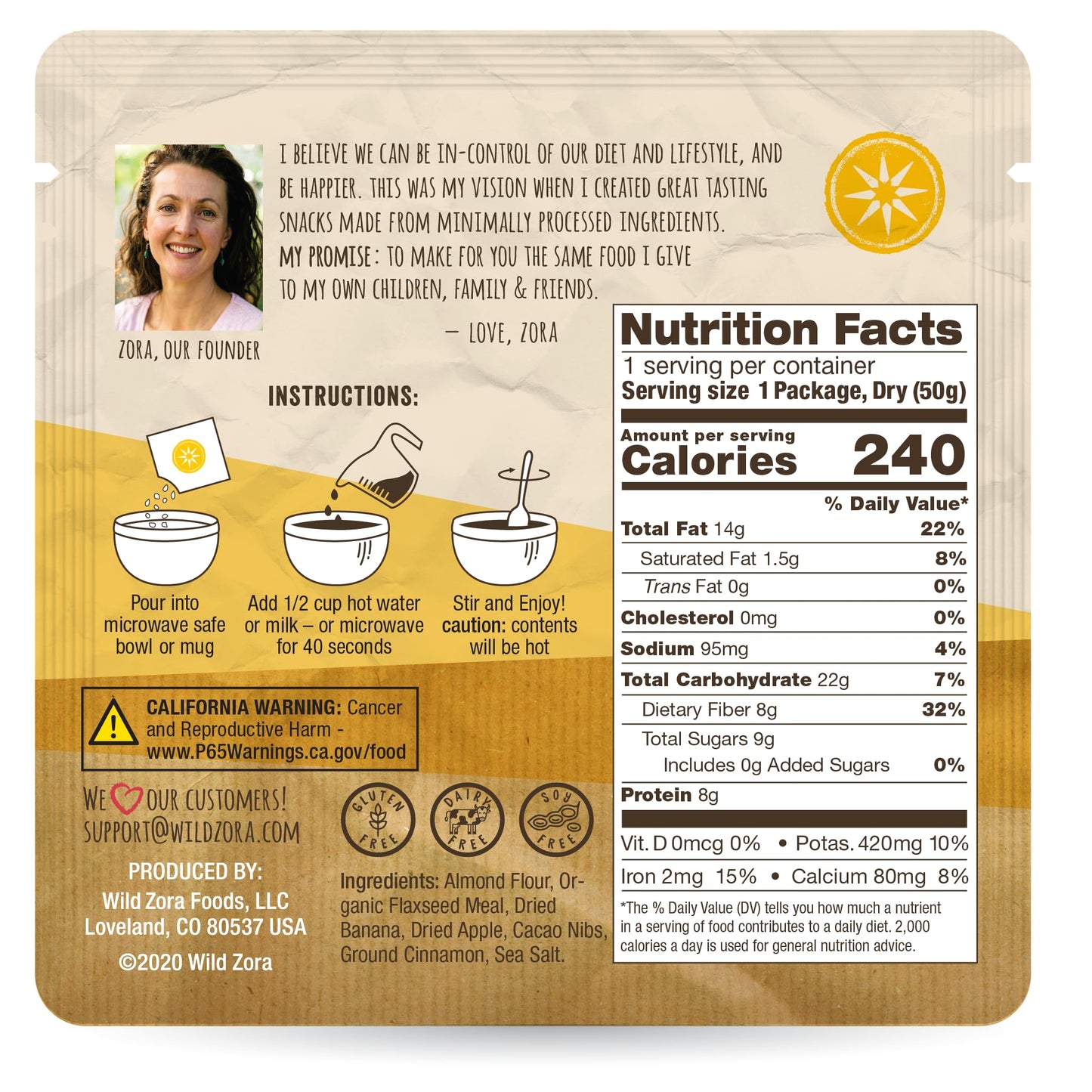 Wild Zora Instant Grain-Free Hot Cereal - Breakfast Cereals, Instant Hot Packets, Sugar, Grain, Dairy, Soy & Gluten Free, Mornin