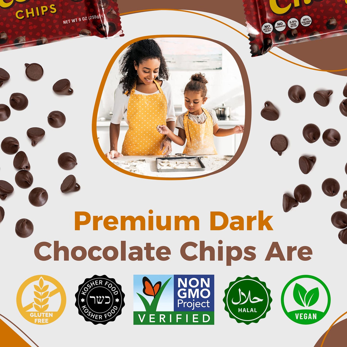 Lieber’s Vegan Semi-Sweet Chocolate Chips, Gluten Free, Dairy Free, 9 oz (Pack of 6)