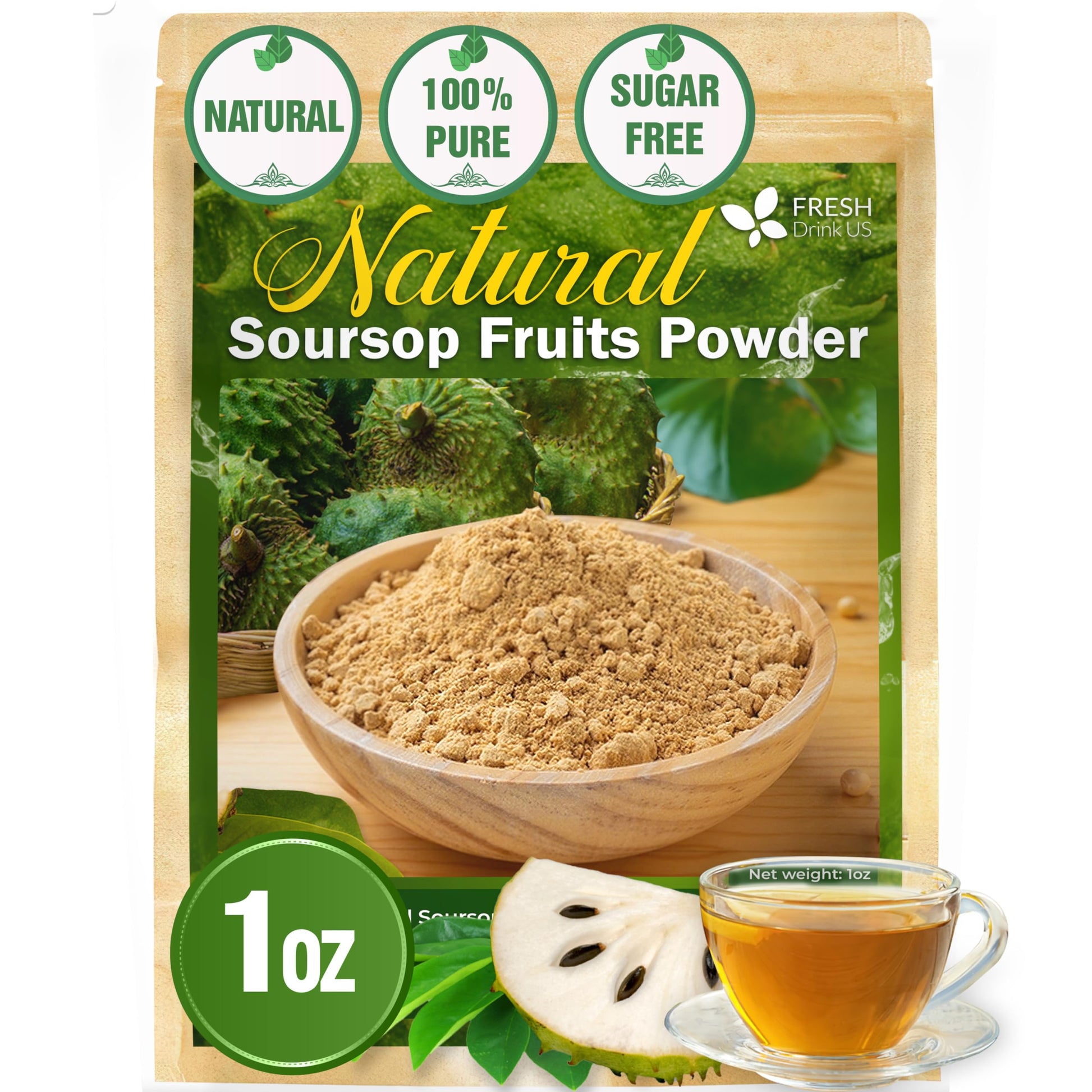 FRESHDRINKUS Soursop Fruit Powder, 100% Natural, Vegan, 1oz, No Additives, Gluten-Free, Handmade
