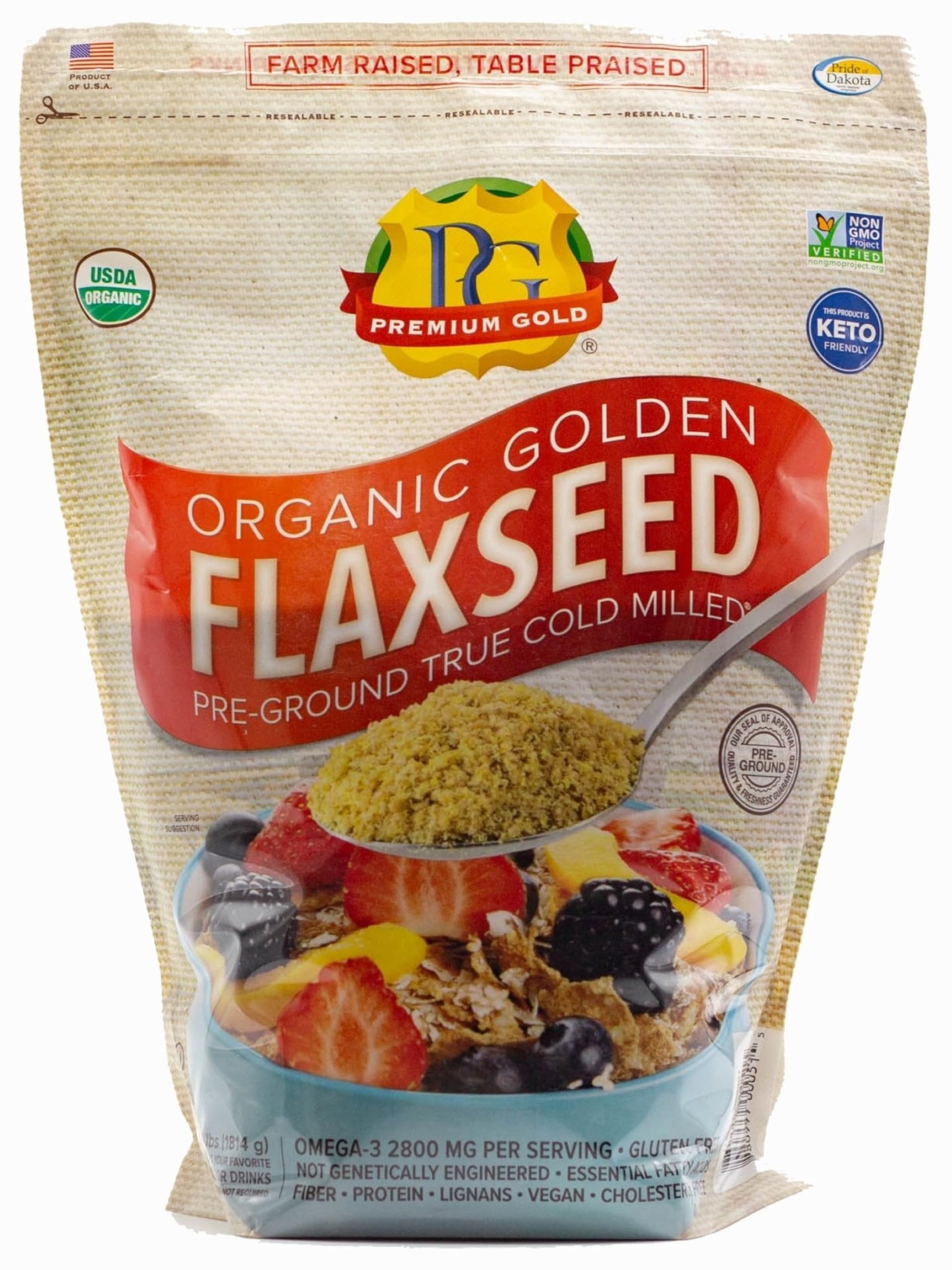 Premium Gold Organic Ground Flax Seed | 4 Pounds | Omega 3 | High Fiber Food | Gluten-Free, Non-Gmo, Kosher, Whole Milled Flaxseed, Plant-Based Protein, Ideal For Beverages, Baking & Topping