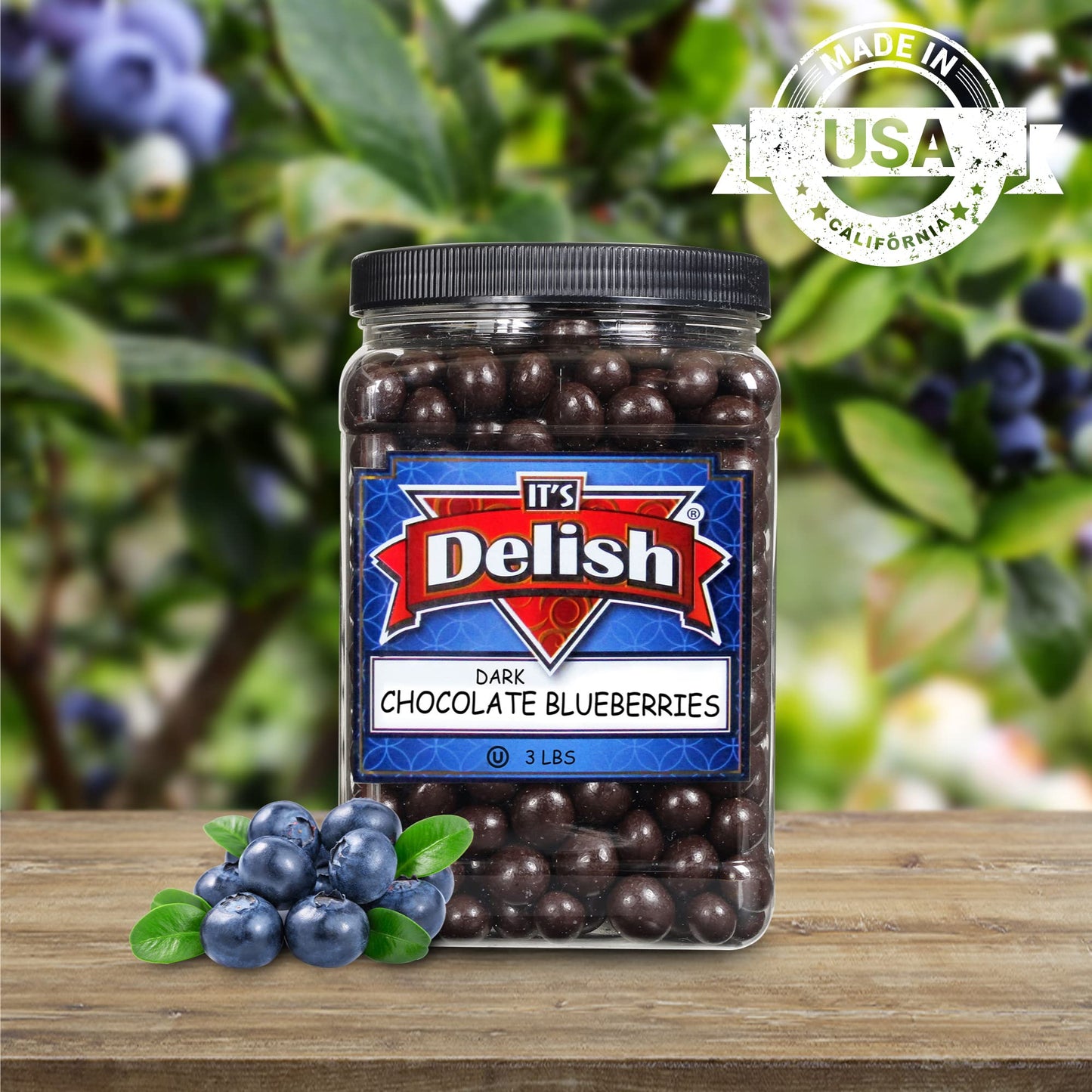 Gourmet Dark Chocolate Blueberries By Its Delish, 3 Lbs Jumbo Container Jar | Dark Chocolate Covered Fruit With Real Dried Blueb
