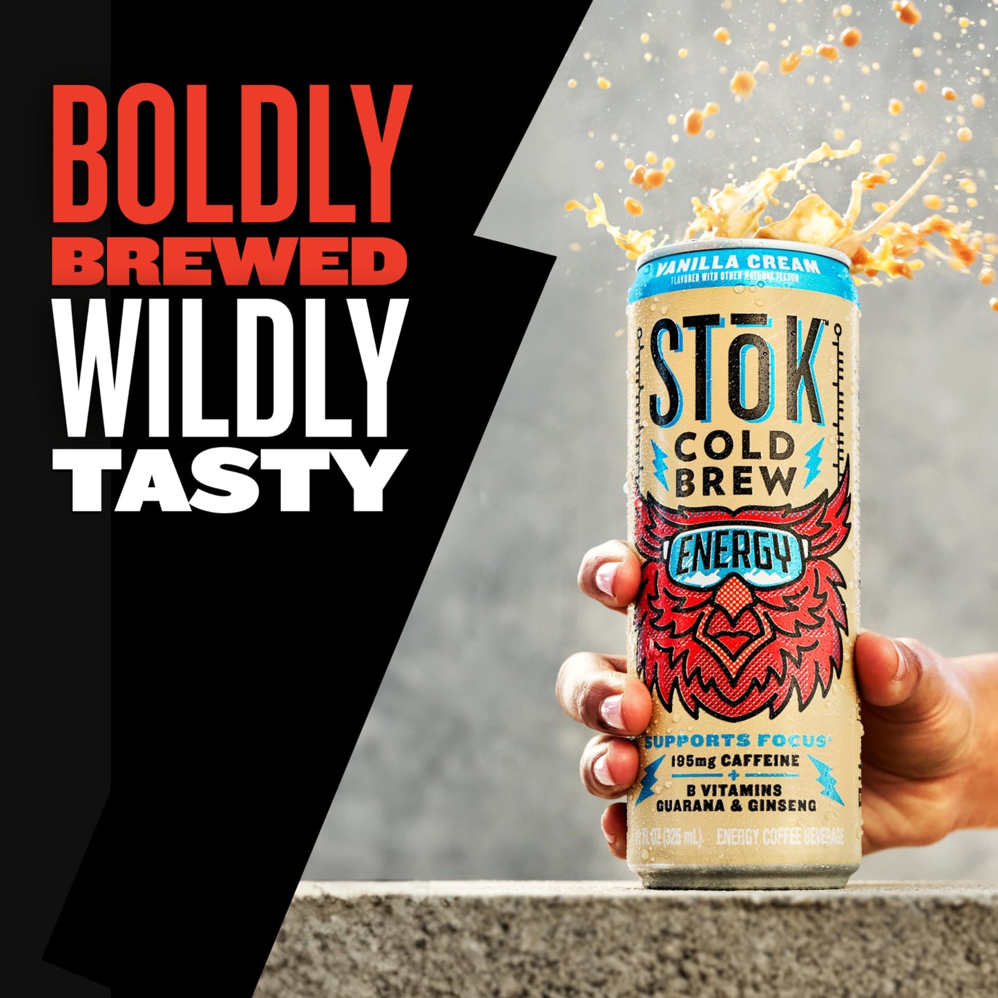 SToK Cold Brew Energy Coffee, Vanilla Cream, 195mg Caffeine, 11 fl oz Cans, 12 Pack, B-Vitamins, Guarana & Ginseng
