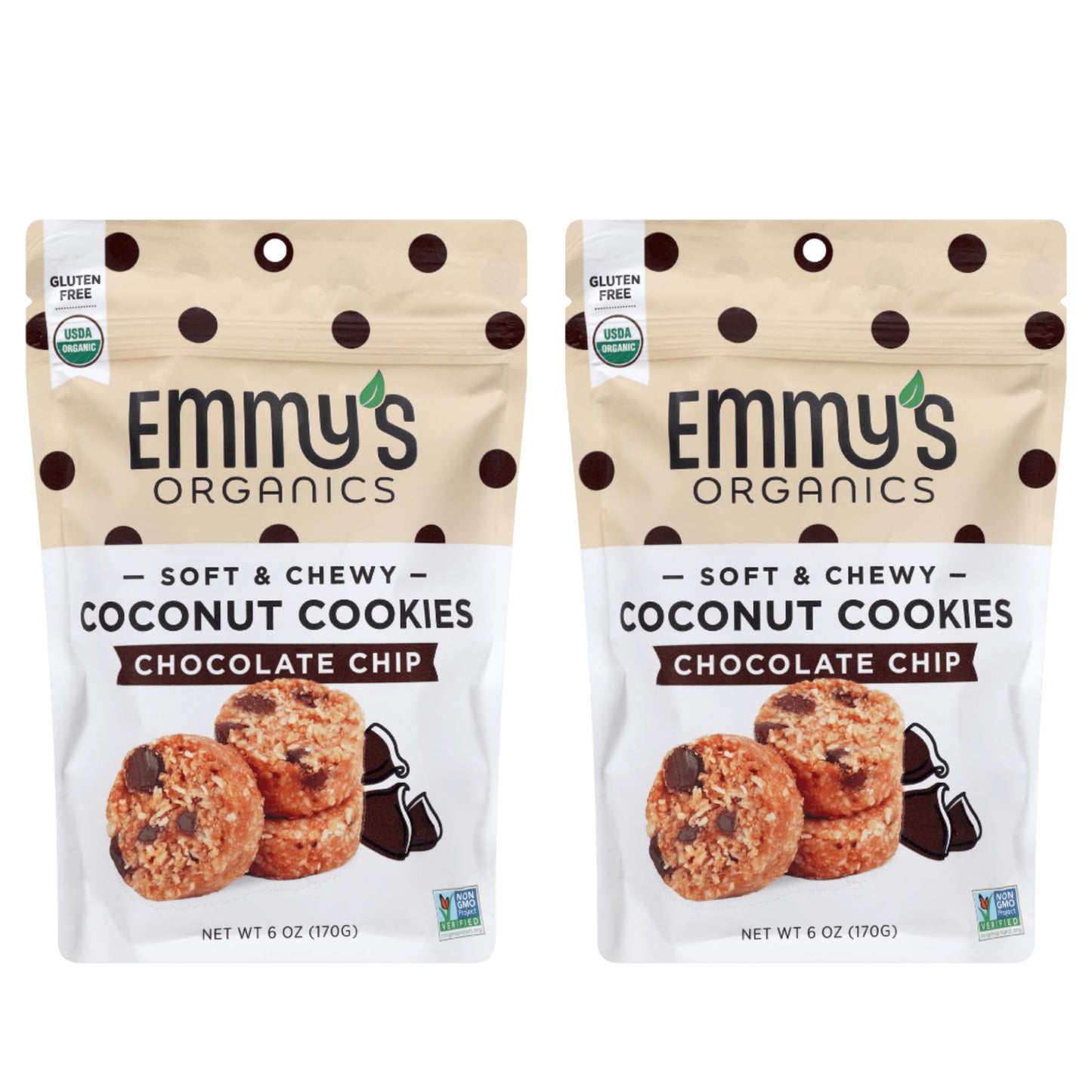 Emmys Organics Chocolate Chip Coconut Cookies (Pack of 2)| Gluten-Free, Organic, Vegan, Paleo-Friendly
