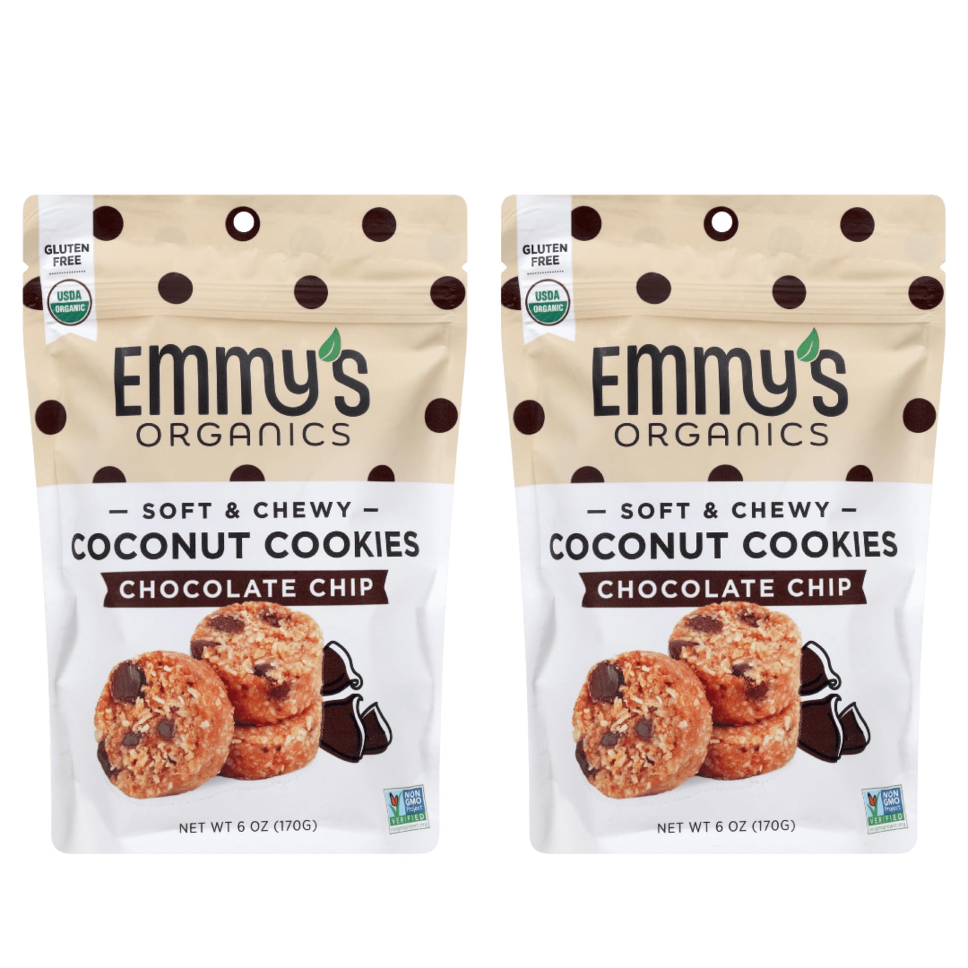 Emmys Organics Chocolate Chip Coconut Cookies (Pack of 2)| Gluten-Free, Organic, Vegan, Paleo-Friendly