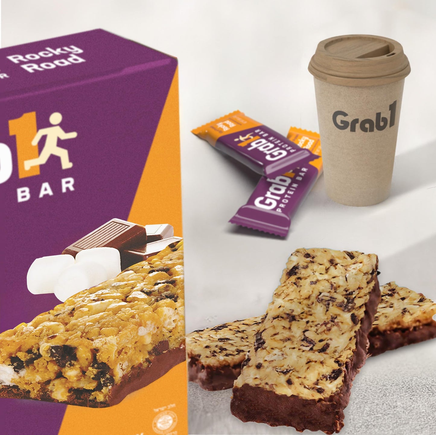 Grab1 Rocky Road Protein Bars | 10 Grams Protein (2 Pack - 10 Bars) Controls Hunger | Certified Kosher | Low Calorie | Perfect For Snacking | Meal Replacement
