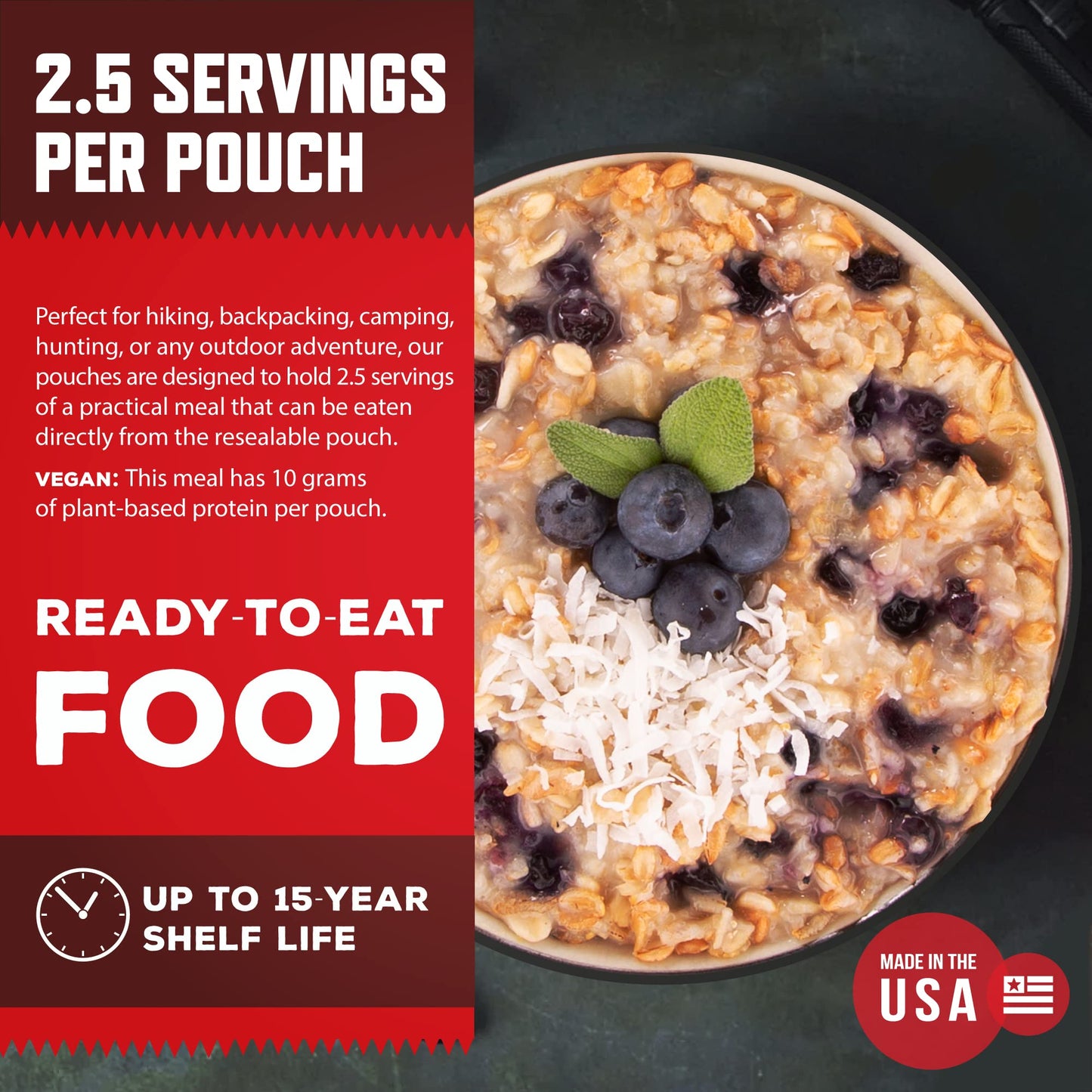 Readywise Outdoor Coconut Blueberry Multi-Grain, 2.5 Servings – Freeze-Dried Mre For Emergency Preparedness, Survival Food, Backpacking, Camping, Hiking, Long-Term Storage, And Disaster Readiness