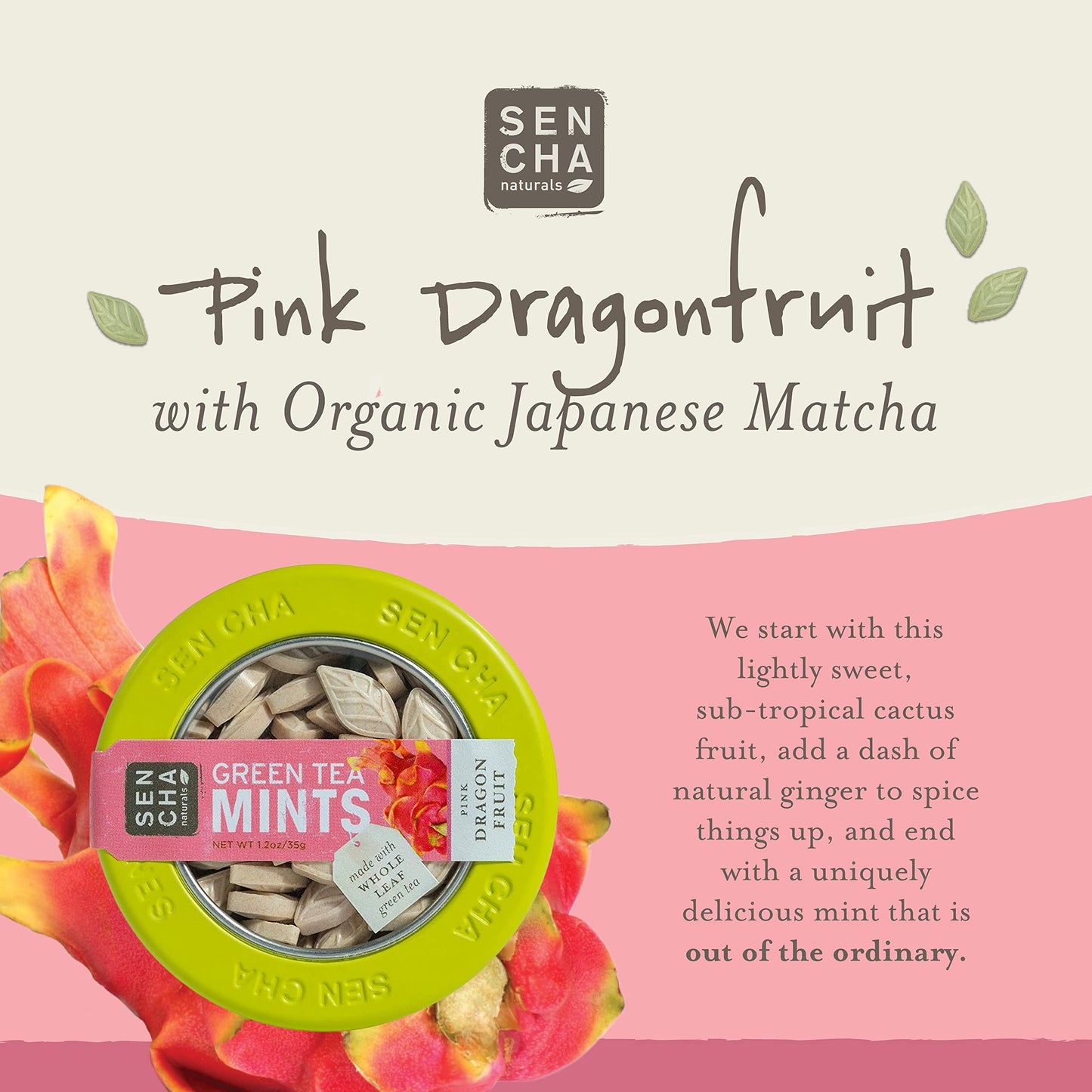 SEN CHA Naturals Green Tea Mints, Pink Dragonfruit, 1.2 oz (Pack of 1), Model 73638