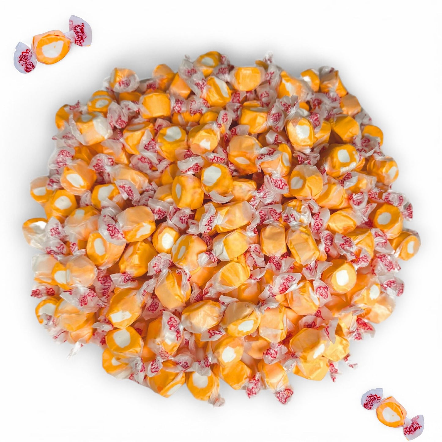Premium Tangerine Saltwater Taffy Chewy Candies Classic, Zesty Fruit Flavor Bulk 1 Lb Bag 60+ Pieces Individually Wrapped, Nut &