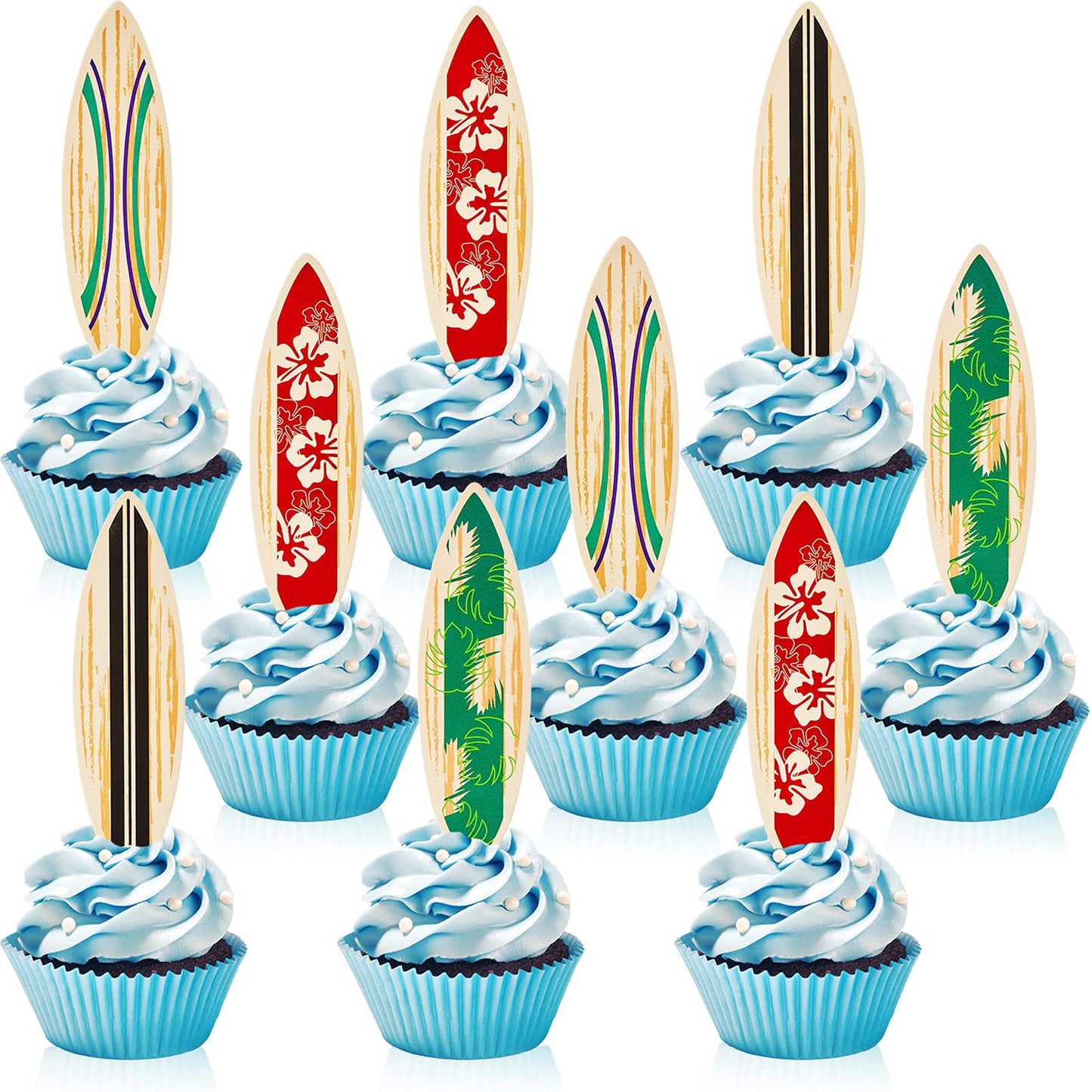 48 Pieces Surfboard Cupcake Toppers Surfboard Beach Cake Decorations Surfboard Mini Accents for Swimming Pool Summer Beach Party