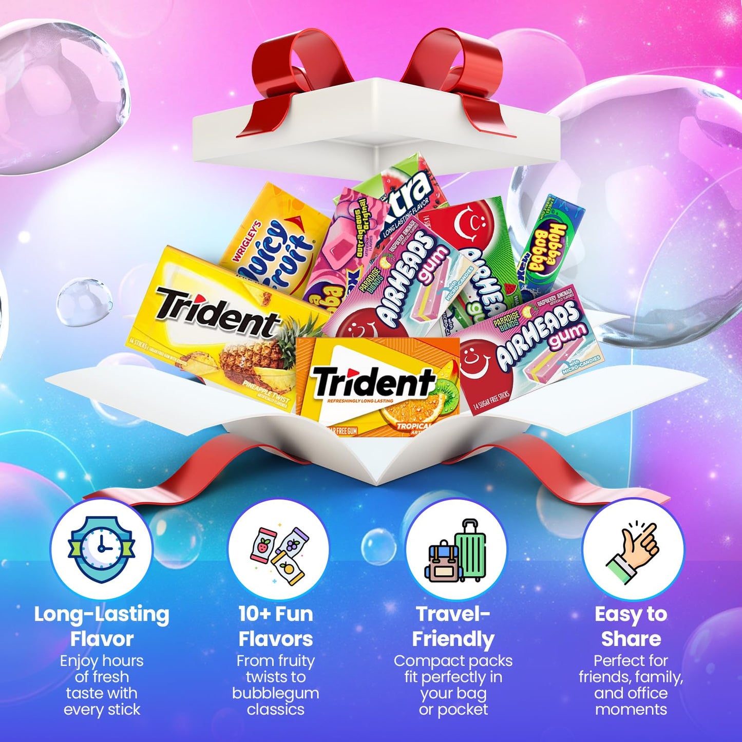 Fruit Flavored Chewing Gum Variety Pack by D.F. LUXURY - 15 Different Packs - 177 Pieces of Gum