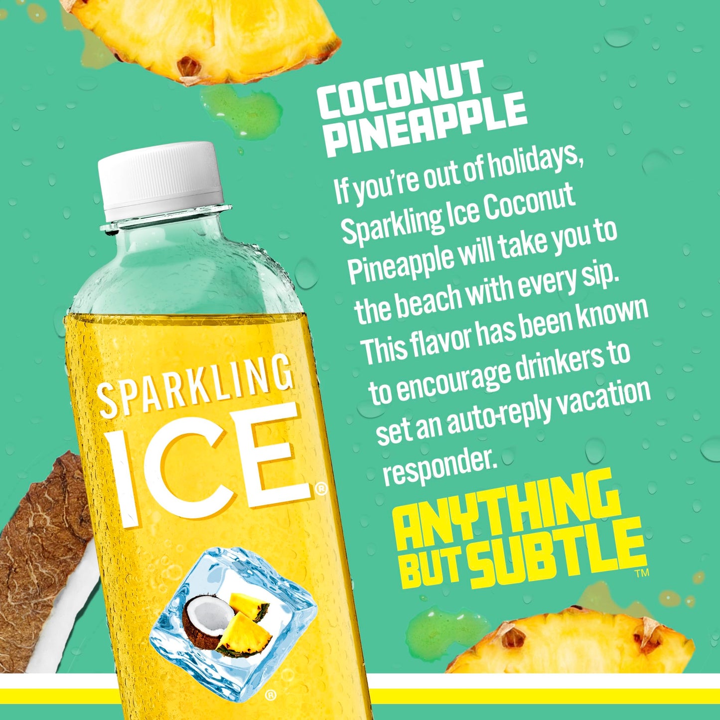 Sparkling Ice Coconut Pineapple Sparkling Water, Zero Sugar, 17 fl oz Bottles, Pack of 12