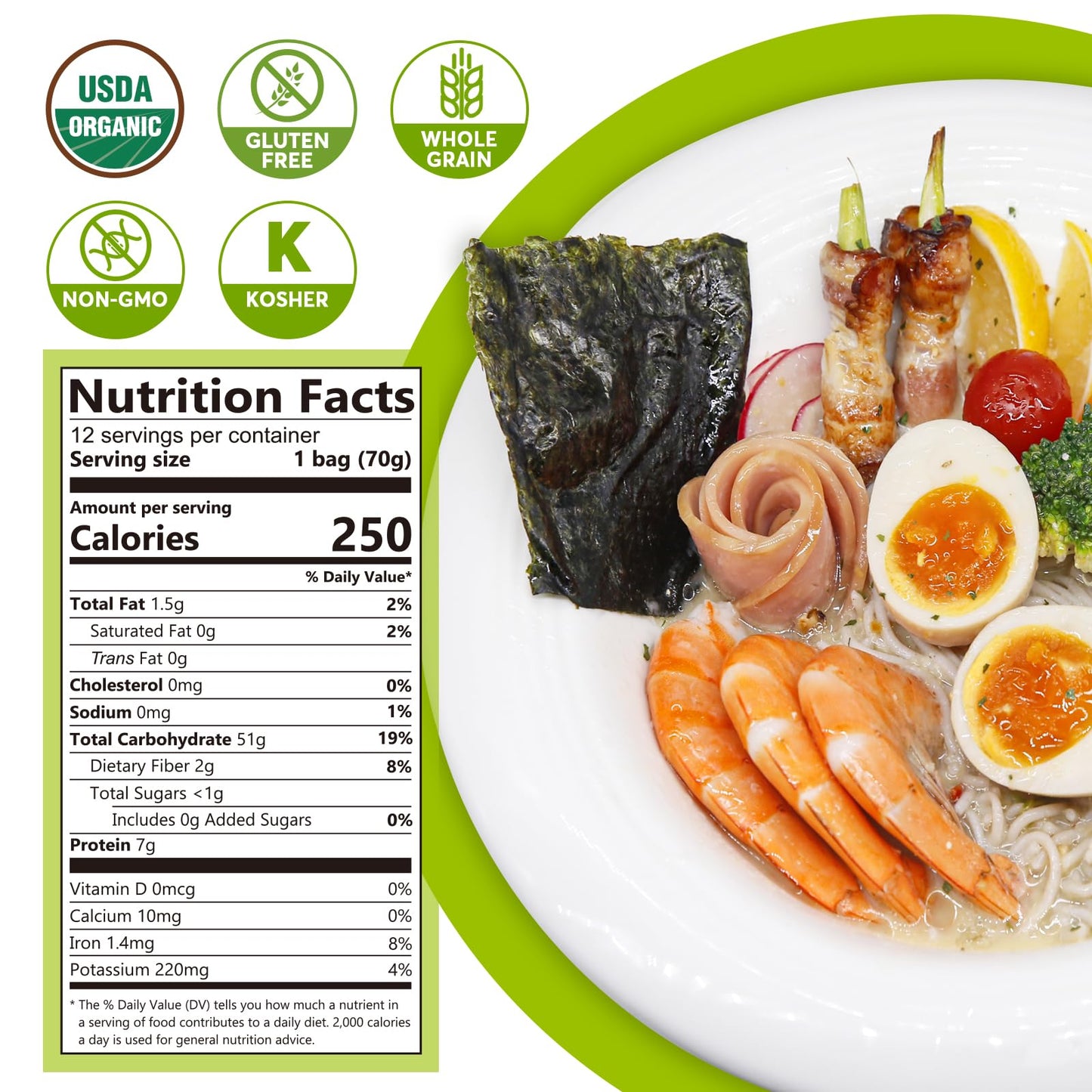 ONETANG Organic Buckwheat & Brown Rice Ramen Noodle, Gluten-Free Pasta, Whole Grain, Non-GMO, Kosher, Vegan 2.47 Oz (Pack Of 12)