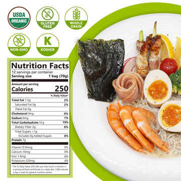 ONETANG Organic Buckwheat & Brown Rice Ramen Noodle, Gluten-Free Pasta, Whole Grain, Non-GMO, Kosher, Vegan 2.47 Oz (Pack Of 12)