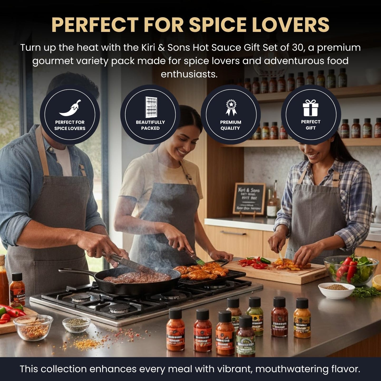 Kiri & Sons Hot Sauce Gift Set – Master Collection Sampler Box, 30 Assorted Gourmet Flavors for Cooking & Dipping, 44.73 cm