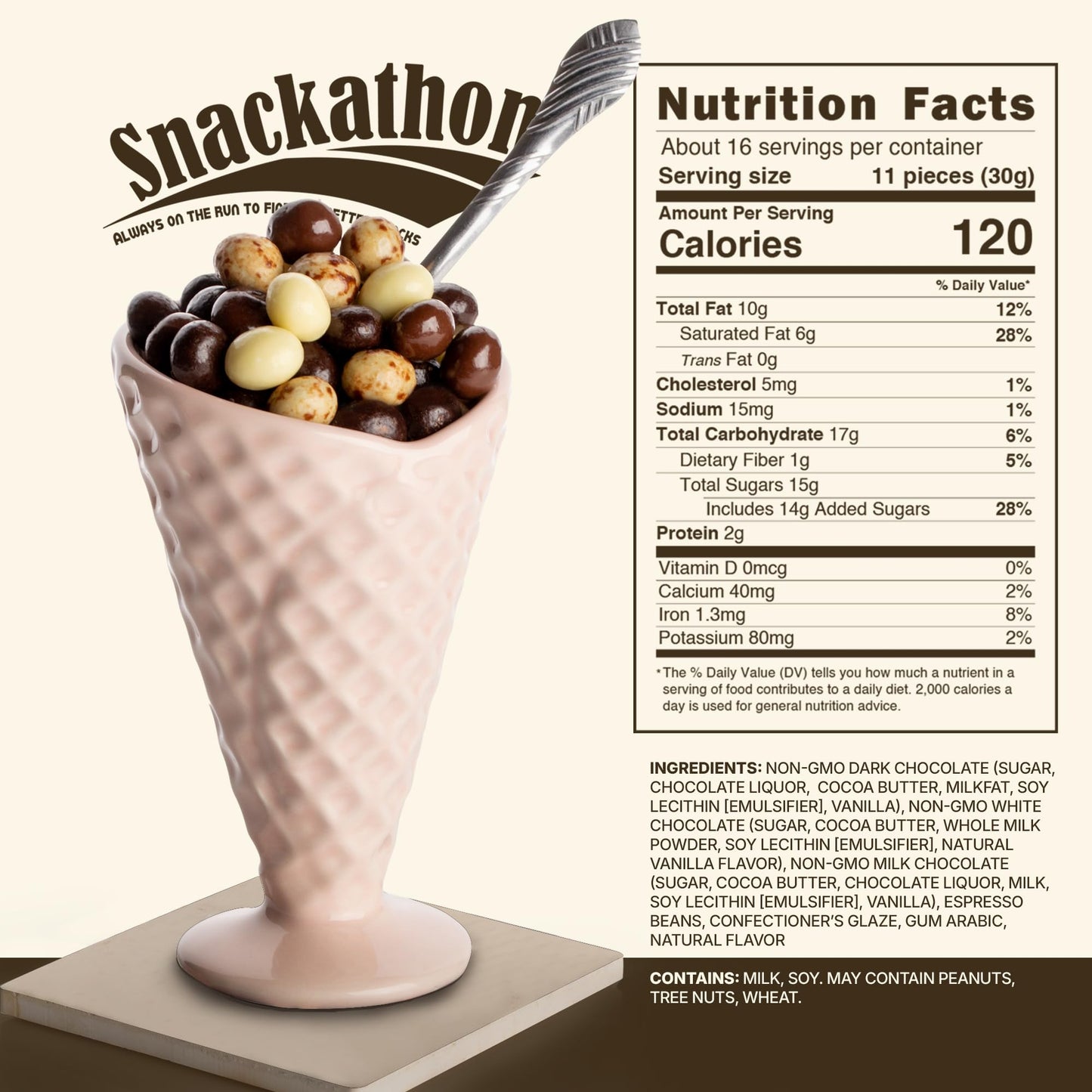 Snackathon Chocolate Covered Espresso Beans  4 Chocolate Blend (Dark  Milk  White  Marbled)  Bulk 1 Pound Bag  Made in USA  Gourmet Snack for Coffee Lovers