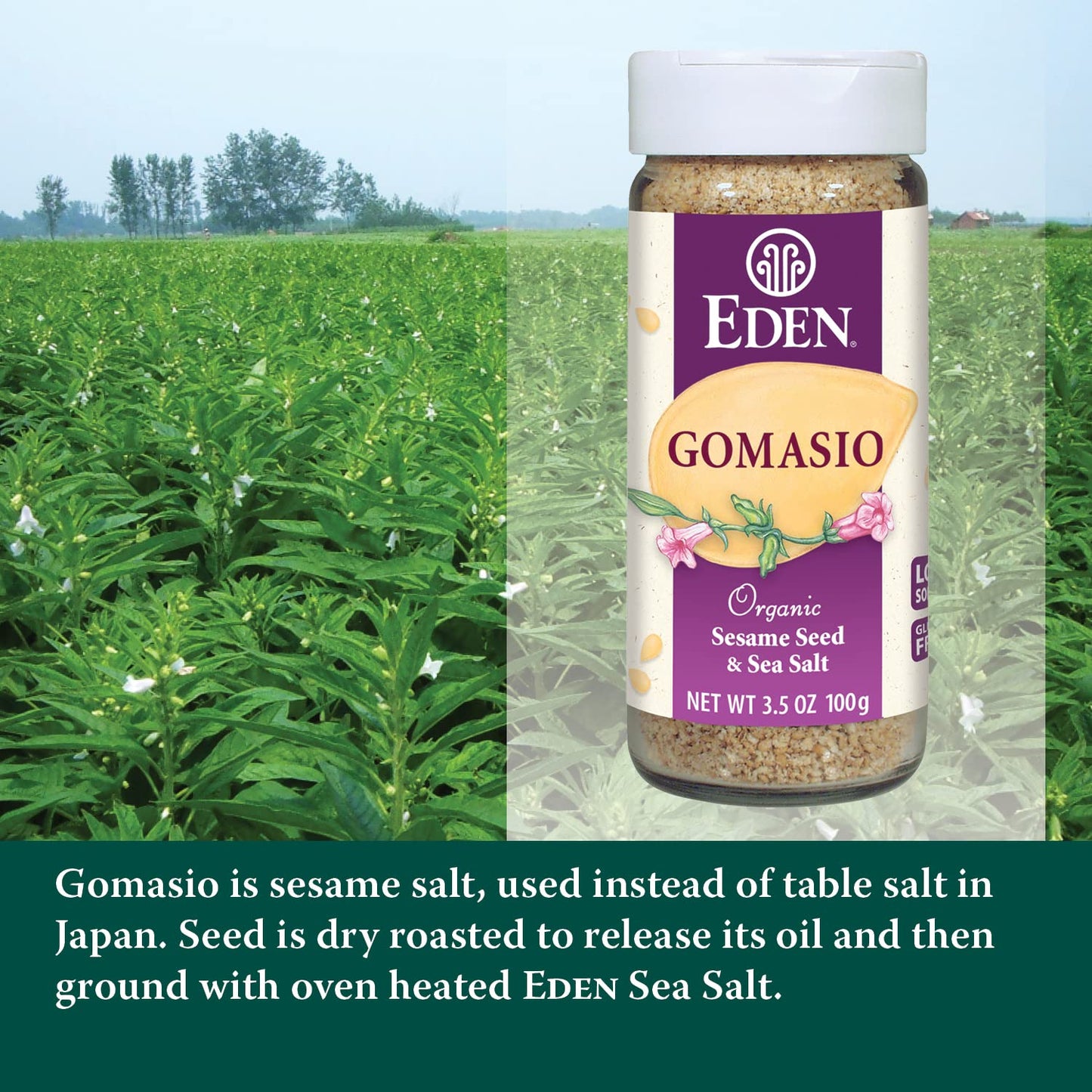 Eden Organic Gomasio, Sesame Seeds and Sea Salt, Umami, Traditional, Macrobiotic, 3.5 oz (2-Pack)