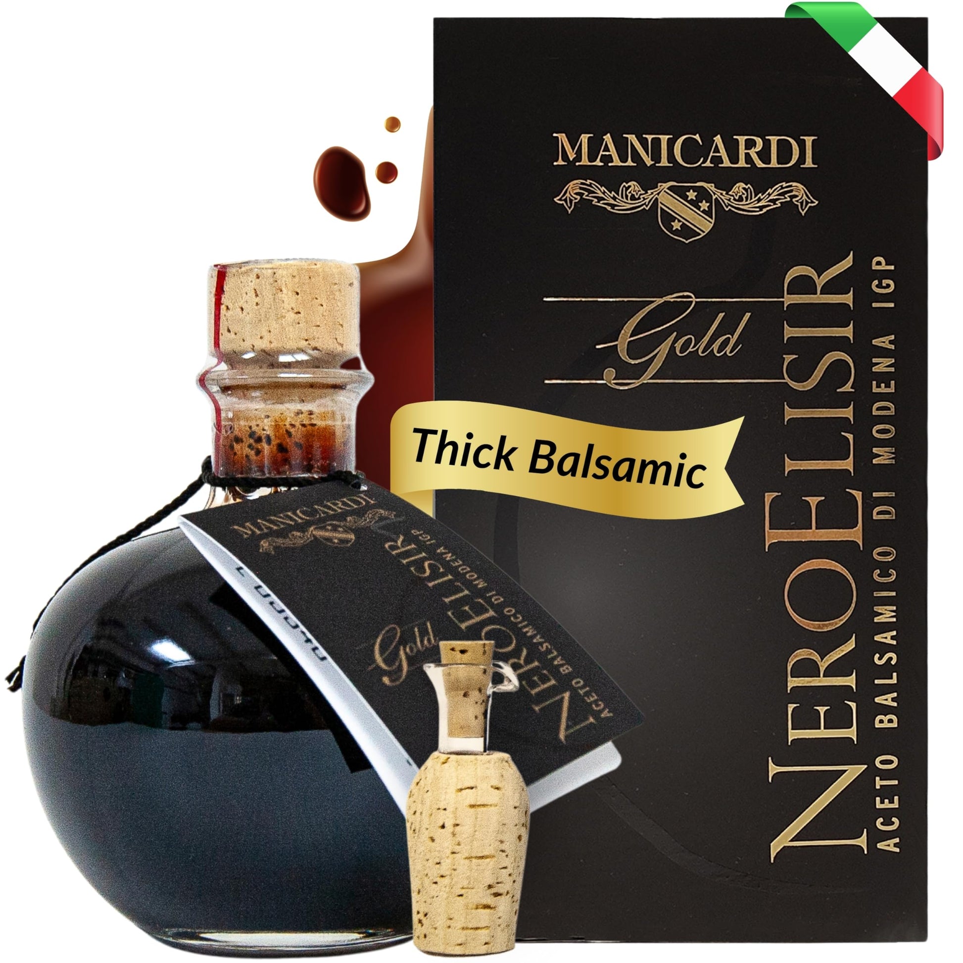 MANICARDI Traditional Balsamic Vinegar of Modena PGI - Dense Gold Elisir with Drip-Stop Dispenser Perfect for Snacks, Pasta, Veg