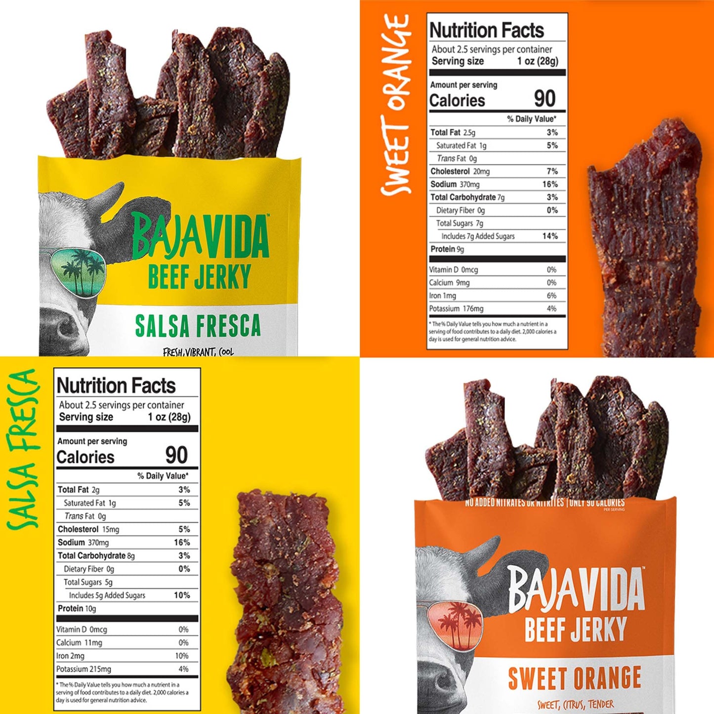 BAJA BEEF Jerky Snack Packs - Variety Pack, High Protein, Gluten Free, 2.5 Oz (4 Pack)