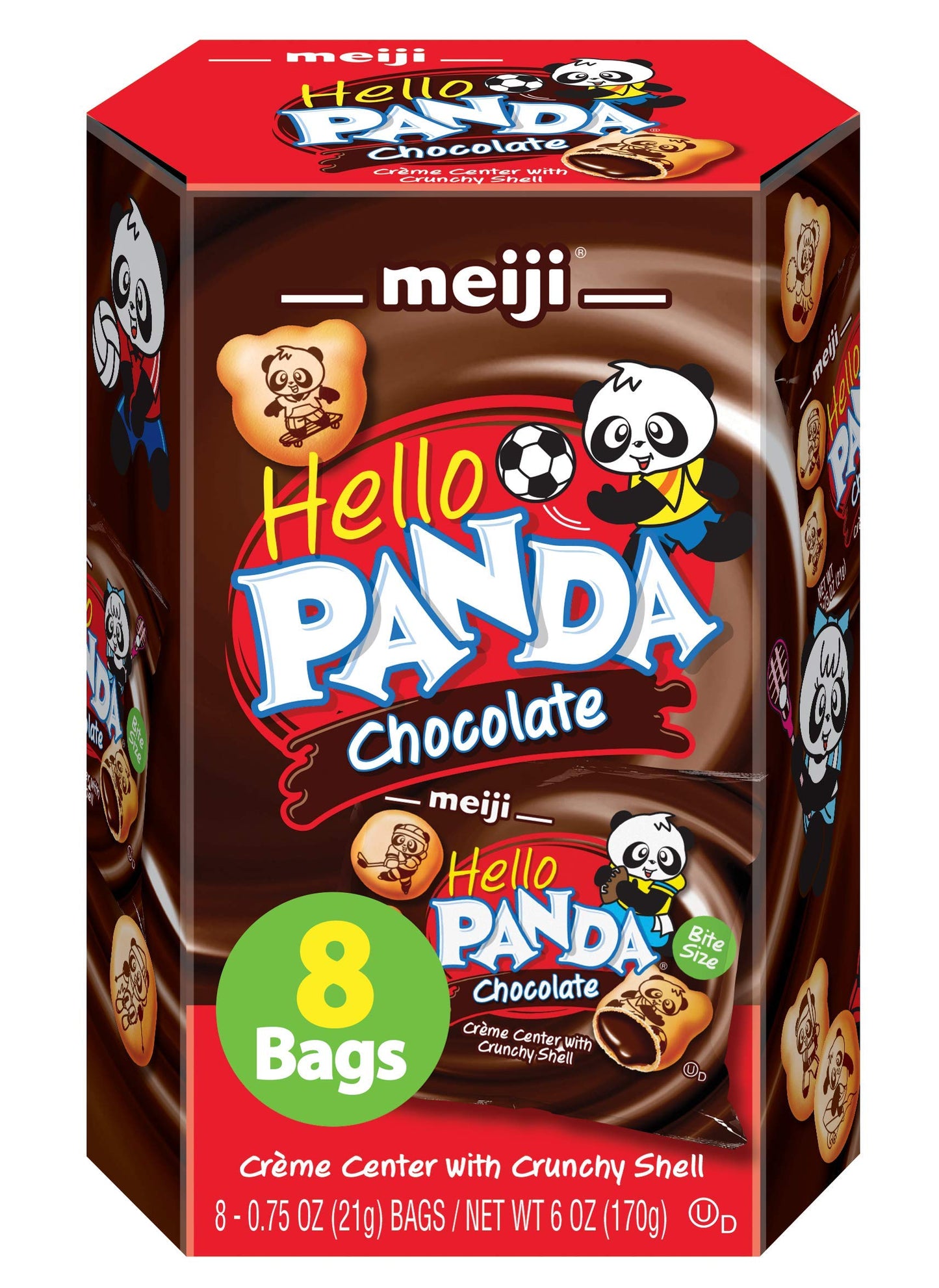 Meiji Cookies, Chocolate Crme Filled - 6 oz, Pack of 8, 64 Bags Total - Bite Sized Cookies with Fun Panda Sports