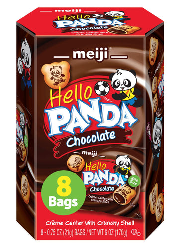 Meiji Cookies, Chocolate Crme Filled - 6 oz, Pack of 8, 64 Bags Total - Bite Sized Cookies with Fun Panda Sports