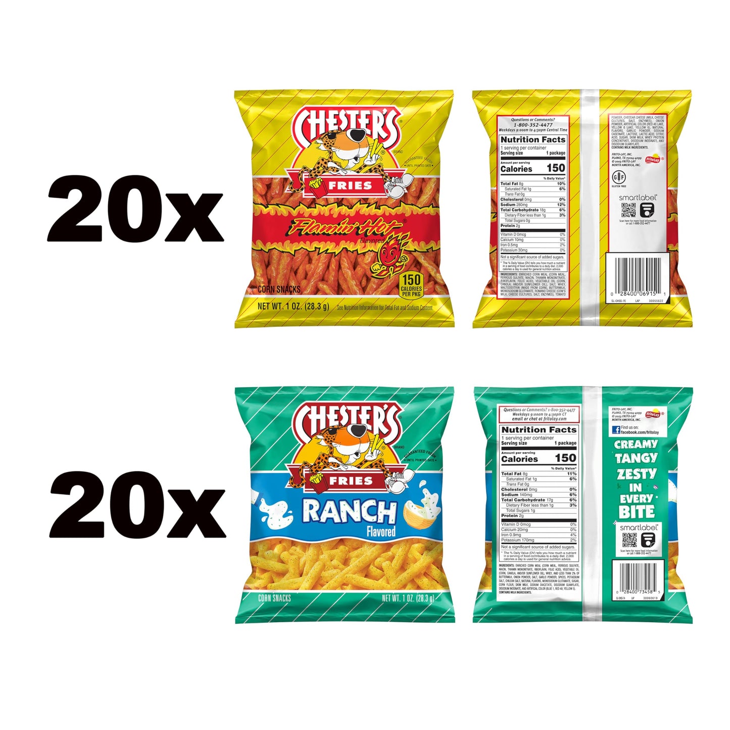 Chesters Fries, Hot & Ranch Flavored Variety Pack (Pack Of 40)